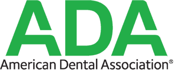 The image shows the logo of the American Dental Association (ADA). It features the bold green letters 